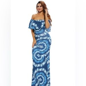Women’s Tropical Print Off -The-Shoulder Maxi Dress